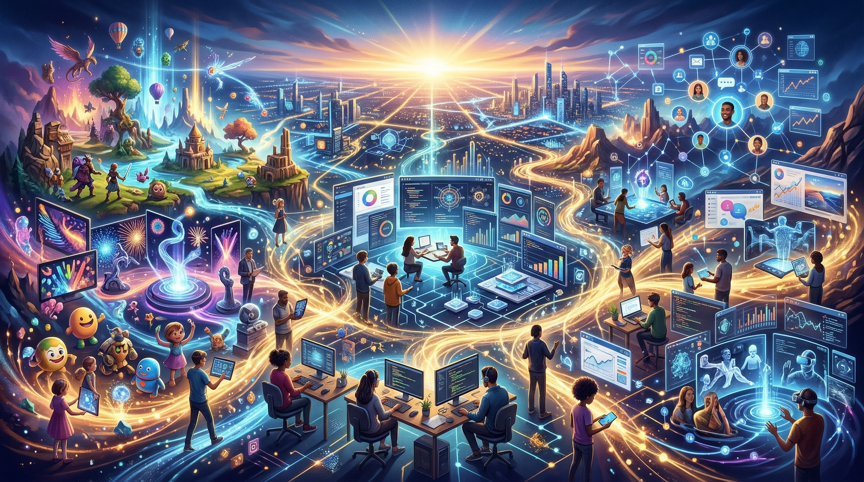 A panoramic composition of many categories of software emerging from individual creators.